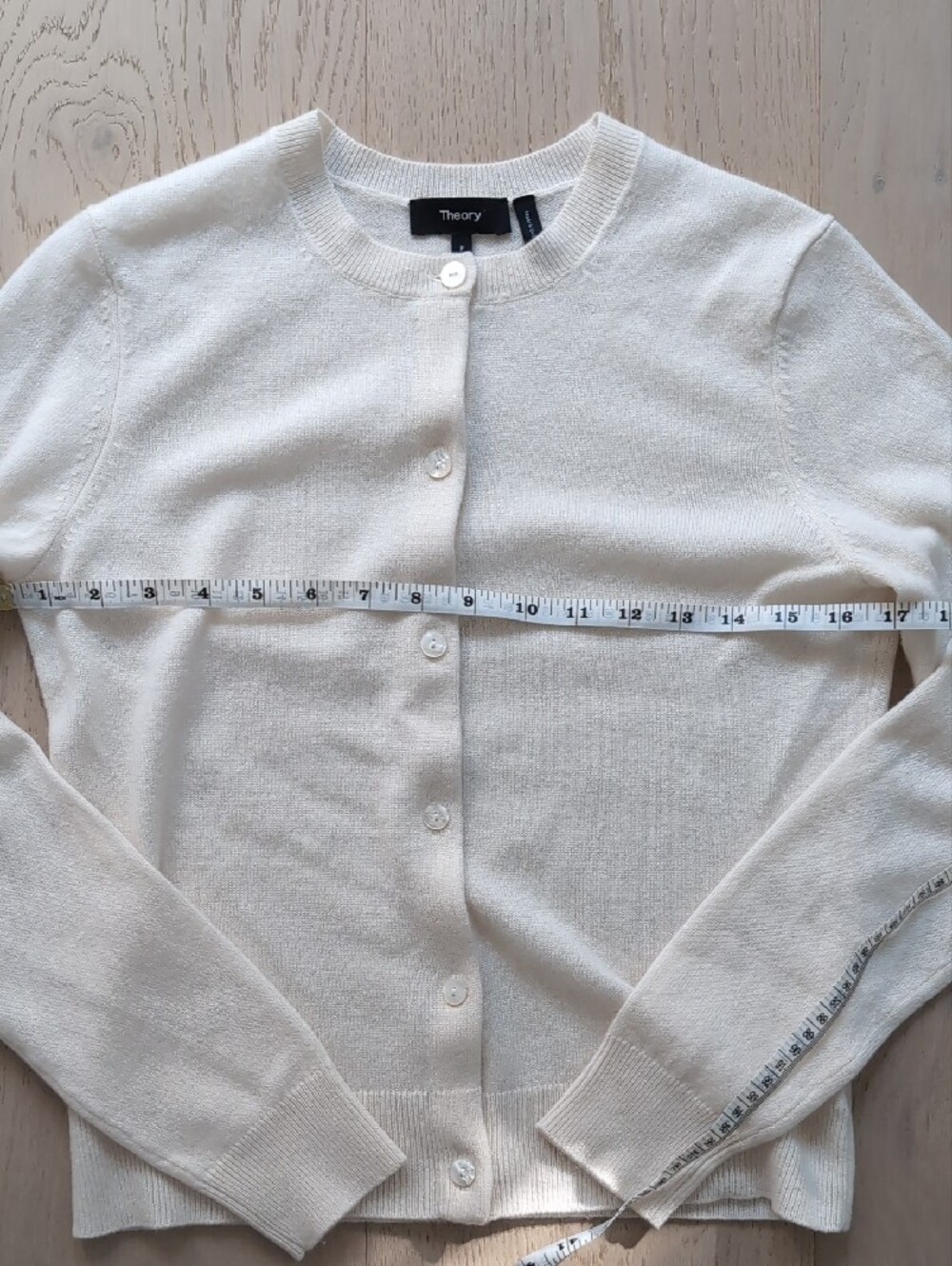 Theory Cream 100 Cashmere Crewneck Button-Front Cardigan - Picture 6 of 7